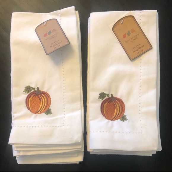 Fall Cloth White Napkins Thanksgiving Autumn Pumpkin Set of 8 - Picture 1 of 5